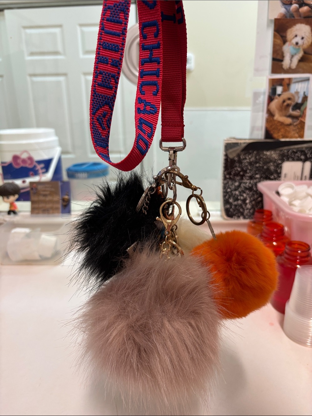 Plush Pom Pom Keychain - Black, Taupe, Orange